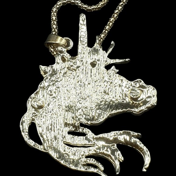 Gold Blue Rhinestone Unicorn Pendant Necklace w/ Gift Box – Fantasy Jewelry - Picture 5 of 5